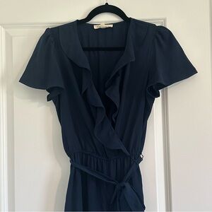 Navy blue jumpsuit with ruffled top